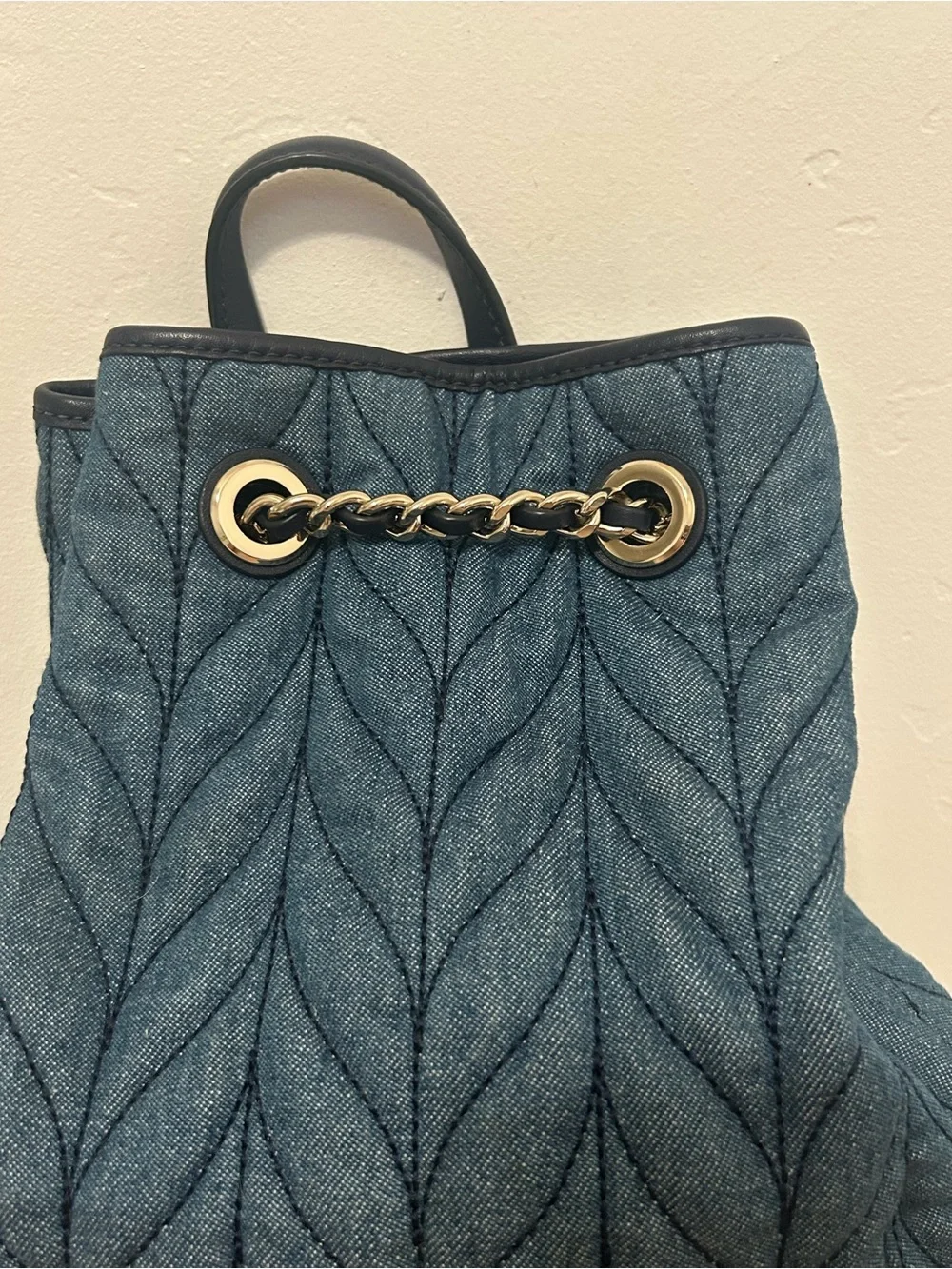 kate spade Quilted Denim Drawstring Backpack with Navy Trim